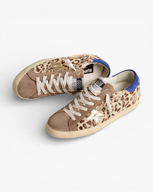 Golden Goose Super-Star LTD Pony Skin Gold Star Suede Heel Tab