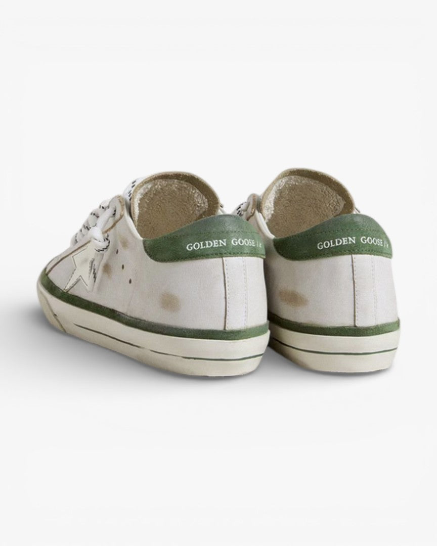 Golden Goose Women’s Super-Star LTD White Leather Star Green Suede Heel Tab