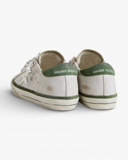 Golden Goose Women’s Super-Star LTD White Leather Star Green Suede Heel Tab