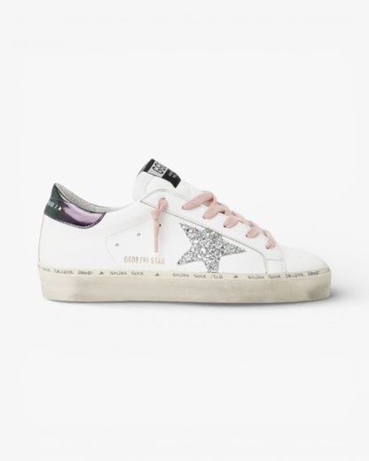 Golden Goose White Hi-Star Sneakers Glittery Star Pink Laces