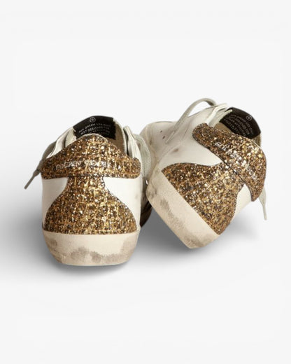 Golden Goose Super‑Star Sneakers Light Blue Star Gold Glitter Croc Heel