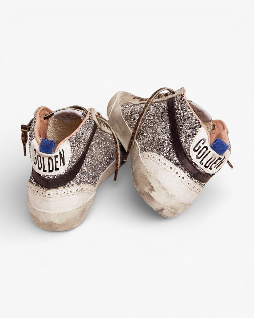 Golden Goose Mid Star Sneakers Silver Glitter Upper Pale Pink Star