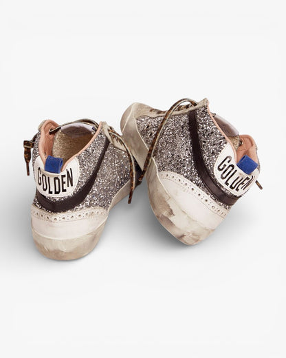 Golden Goose Mid Star Sneakers Silver Glitter Upper Pale Pink Star