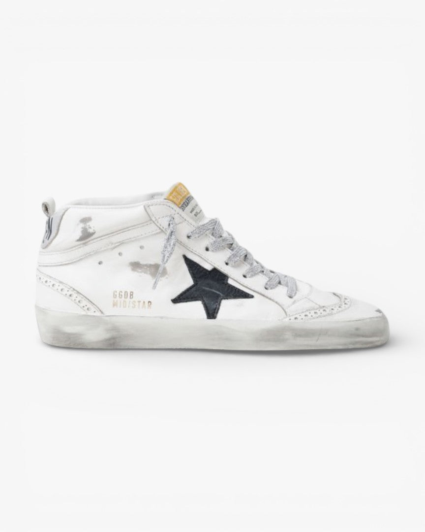 Golden Goose Mid-Star Sneakers Laminated Heel Tab Glittery Laces