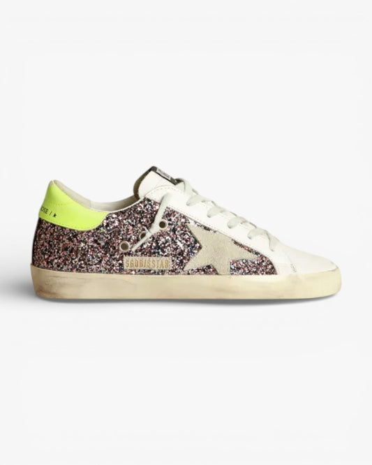 Golden Goose Super‑Star Sneakers Gray Pink Glitter Ice Gray Suede Star