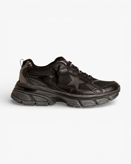 Golden Goose Lightstar Black Leather and Mesh Sneakers