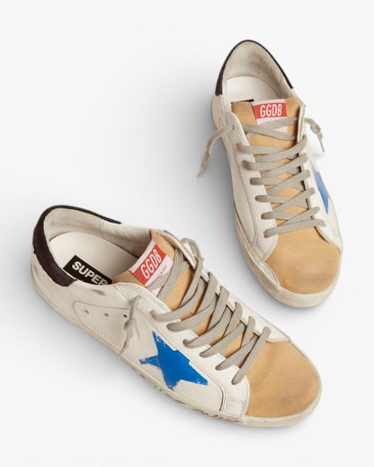 Golden Goose Super-Star Sneakers with Printed Blue Star
