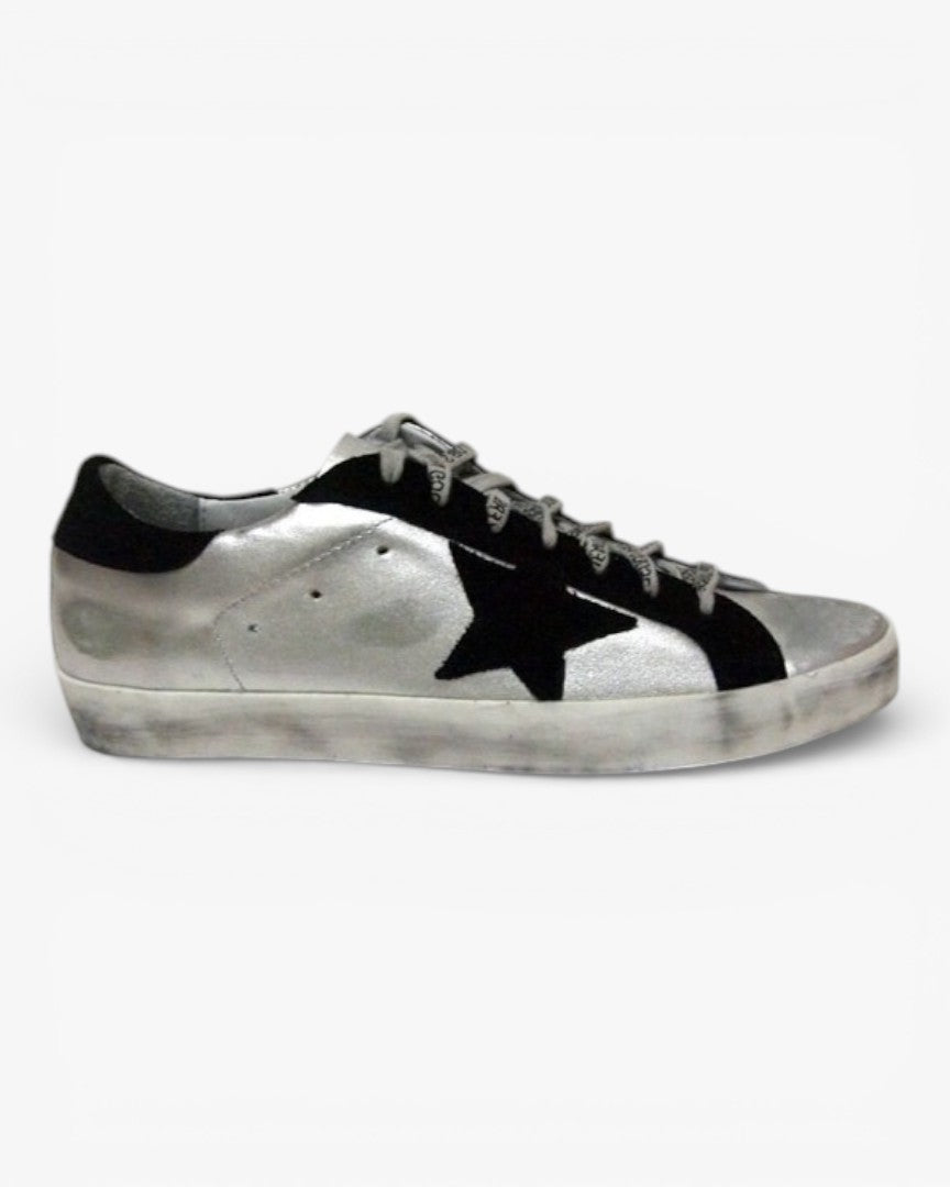 Golden Goose Superstar Silver Black Handcrafted Custom Couple Sneakers