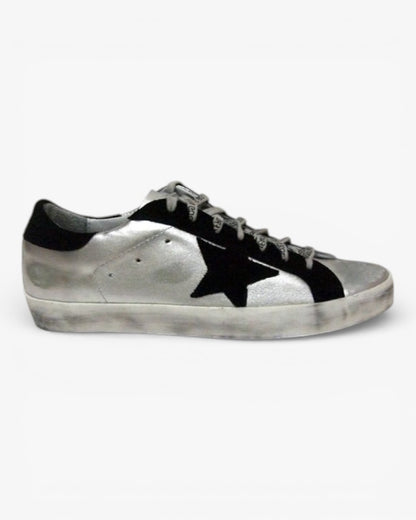 Golden Goose Superstar Silver Black Handcrafted Custom Couple Sneakers