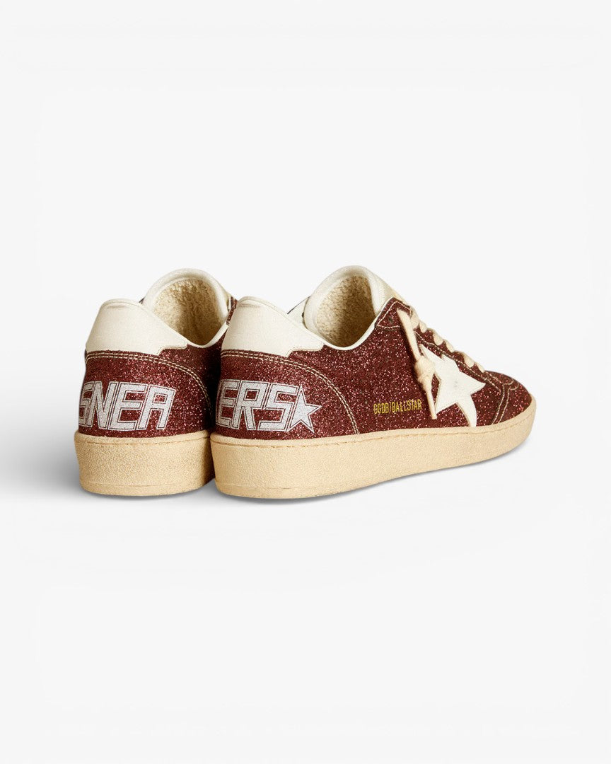Golden Goose Ball Star Burgundy Glitter Sneakers White Star