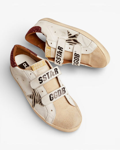 Golden Goose Old School Sneakers Zebra Pony Skin Star Red Glitter Heel