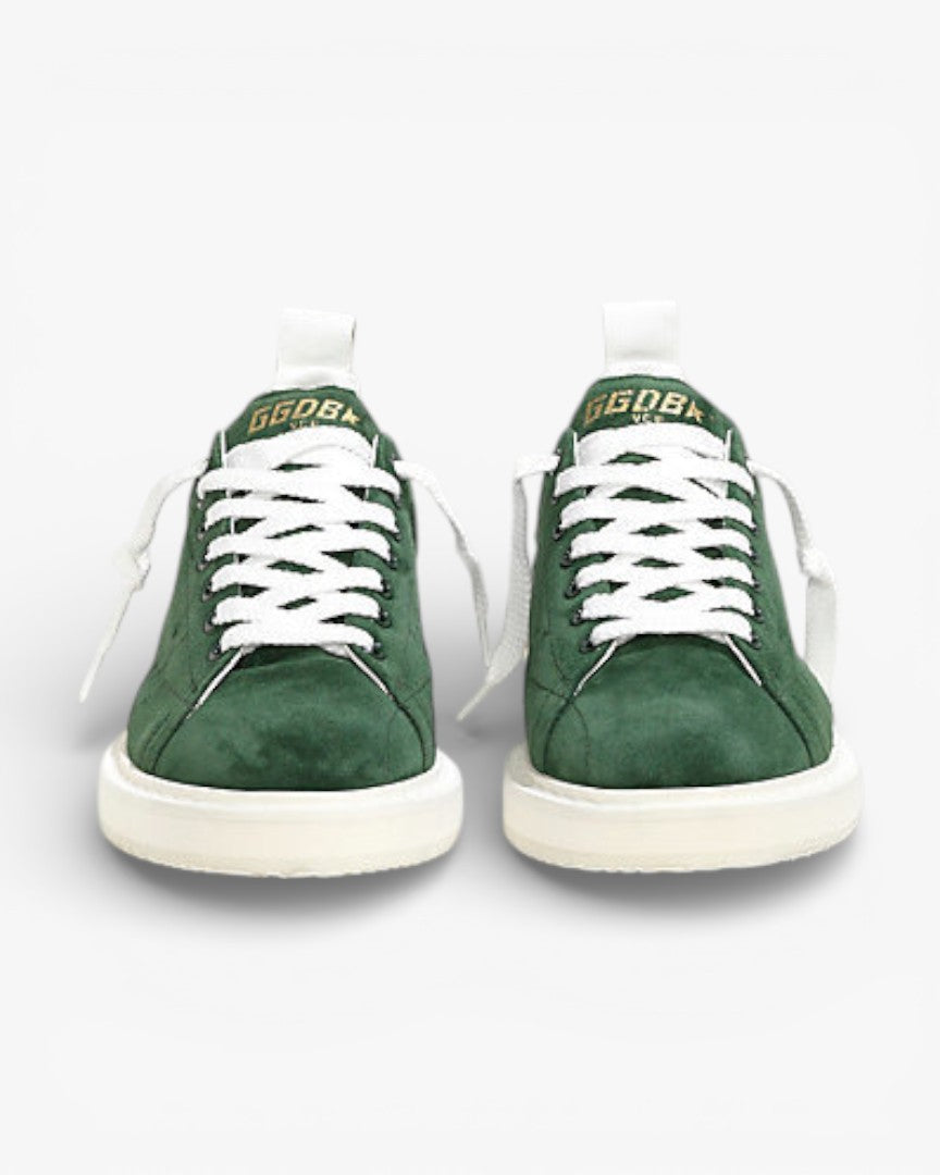 Golden Goose Green Calf Suede Starter Sneakers with White Sole