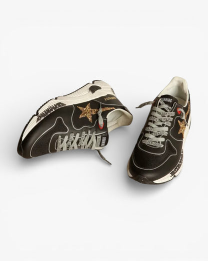 Golden Goose Black Running Sole Sneakers Glittery Gold Star