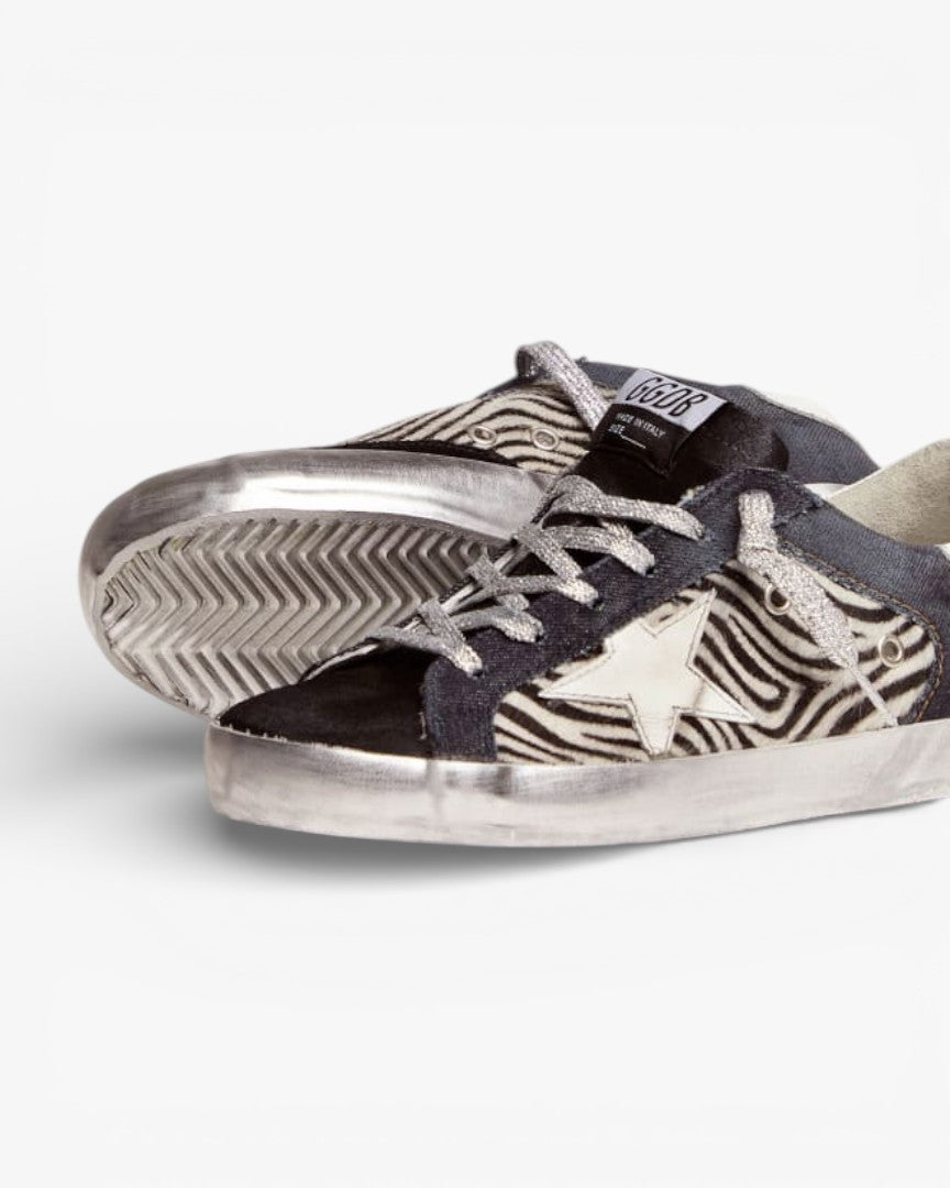 Golden Goose LAB Limited Edition Super‑Star Denim Zebra Pony Skin Suede