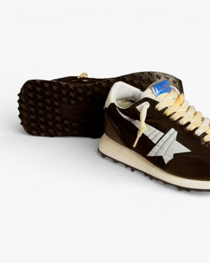 Golden Goose Marathon Brown Leather Sneakers with Silver Star Detail