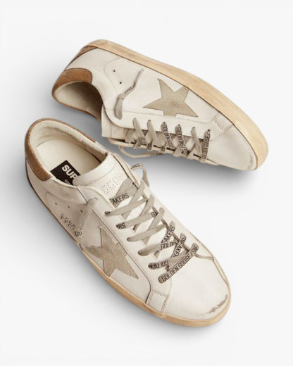 Golden Goose Super-Star Sneakers with Khaki Crackled Leather Heel Tab