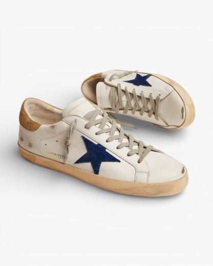 Golden Goose Super-Star Sneakers with Sand Suede Heel Tab and Blue Suede Star