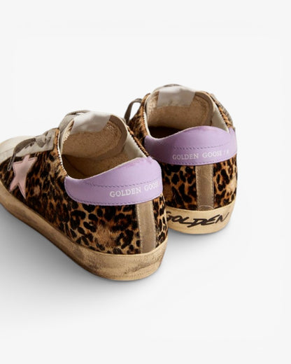 Golden Goose Super-Star LTD Leopard-Print Sneakers with Salmon Leather Star