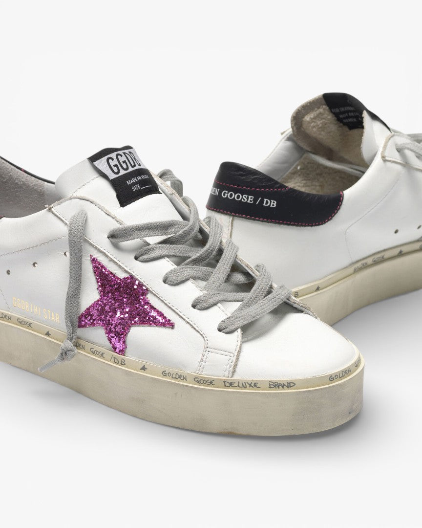 Golden Goose Hi-Star Sneakers Pink Glitter Star Black Heel Tab