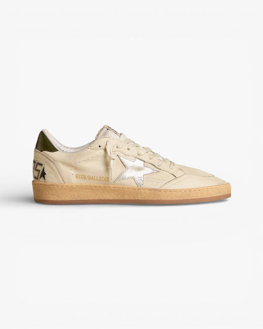 Golden Goose Ball Star Leather Sneakers Cream Silver Star