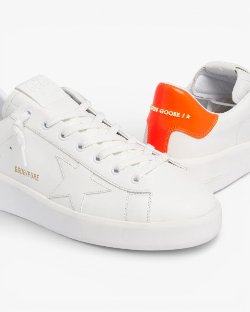 Golden Goose Purestar White Leather Sneakers Orange Heel