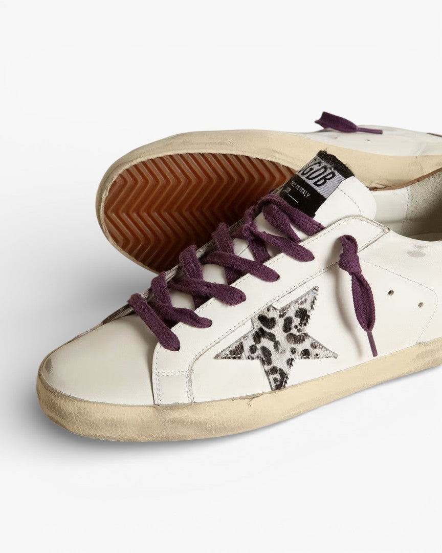Golden Goose Super-Star Leopard Pony Skin Star Brown Nubuck Heel Tab