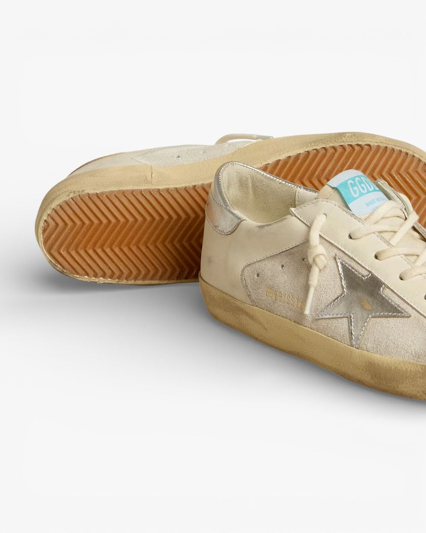 Golden Goose Super-Star White Leather Suede Silver Gold Leather Star