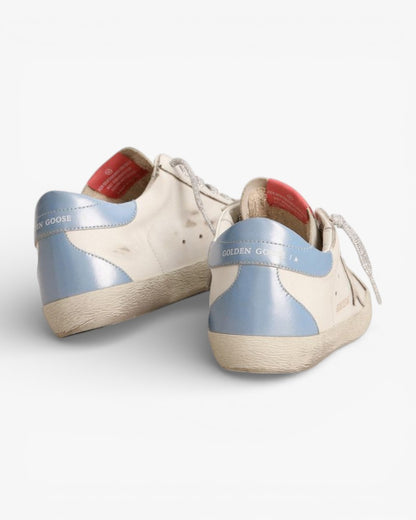 Golden Goose Super‑Star Sneakers Sky Blue Heel Ice Gray Suede Star
