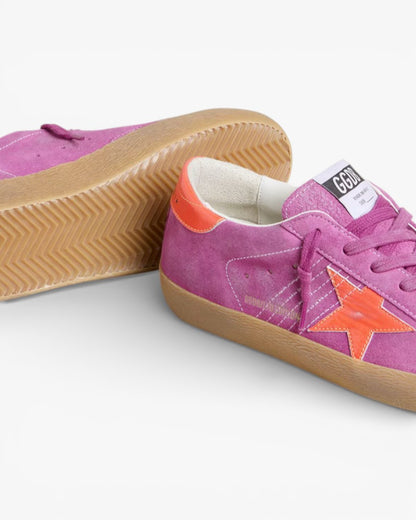 Golden Goose Women’s Super-Star Fuchsia Suede Fluorescent Orange Laminated Leather Star Heel Tab