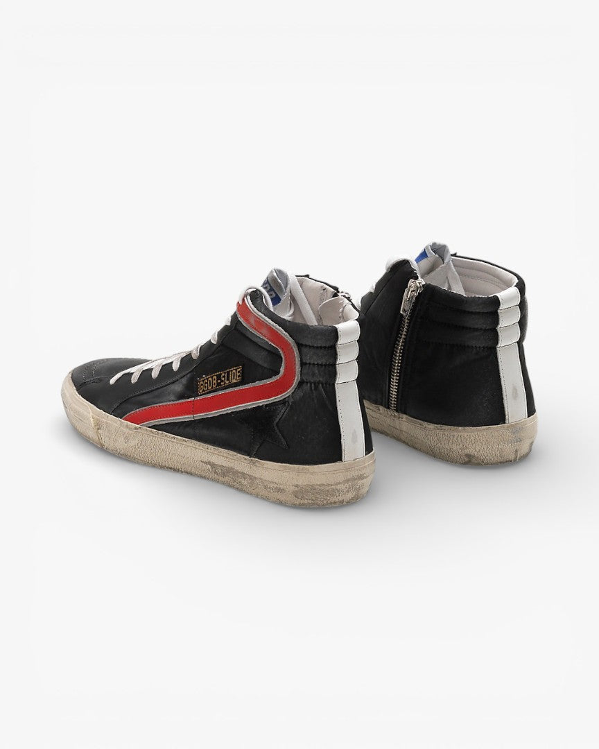 Golden Goose Slide Sneakers G30MS595.Q1 Black Leather Red Detailing