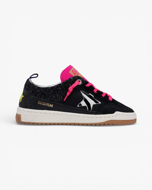 Golden Goose Yeah Black Sneakers Glitter Zebra Print Star