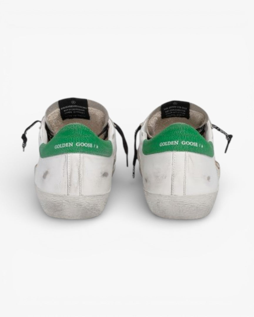 Golden Goose Super-Star Sneakers with Green Crackle Heel Tab