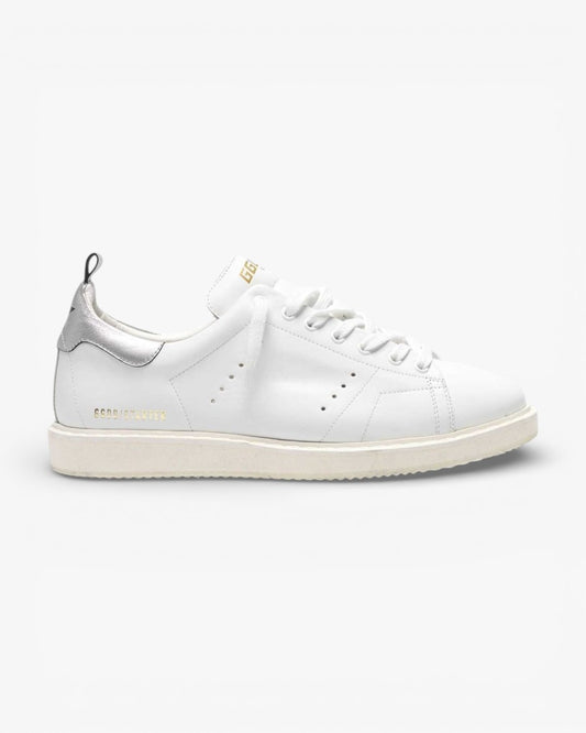 Golden Goose White Leather Stardan Sneakers with Metallic Silver Heel Tab