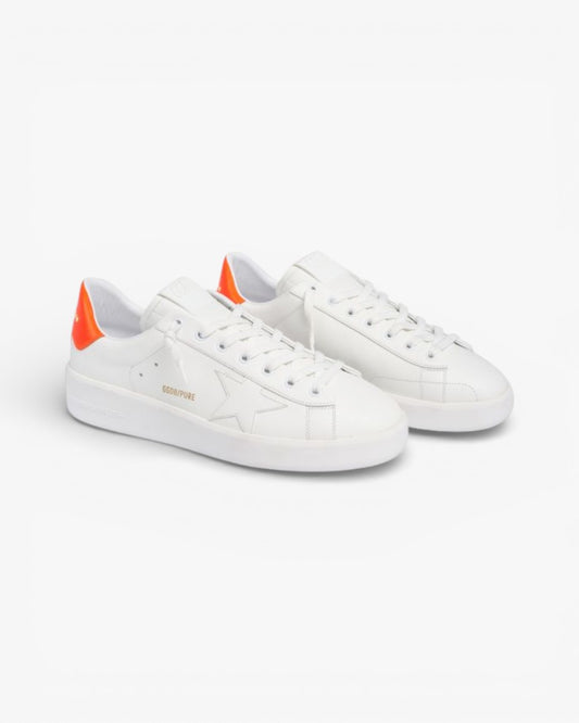 Golden Goose Purestar White Leather Sneakers Orange Heel