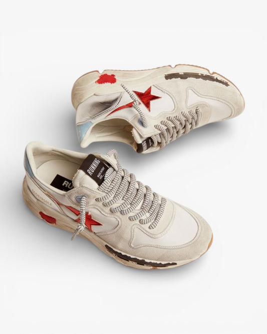 Golden Goose Running Sole Sneakers Nylon Suede Red Laminated Leather Star