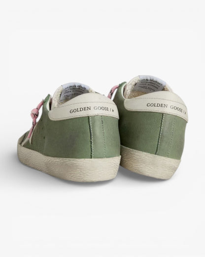 Golden Goose Women’s Super-Star LTD Green Nubuck White Leather Star Heel Tab