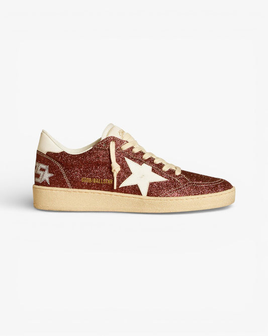 Golden Goose Ball Star Burgundy Glitter Sneakers White Star