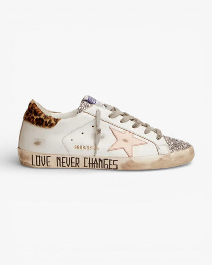 Golden Goose Super-Star Sneakers with Silver Glitter Tongue