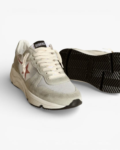 Golden Goose Running Sole Sneakers Silver Laminated Leather Ice-Gray Suede Inserts