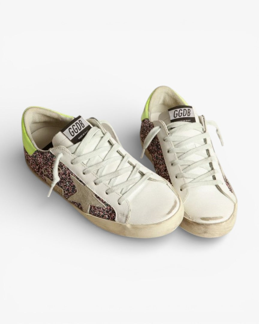 Golden Goose Super‑Star Sneakers Gray Pink Glitter Ice Gray Suede Star