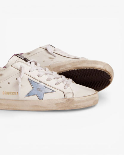 Golden Goose Super‑Star Sneakers Lavender Glitter Heel Light Blue Metallic Star