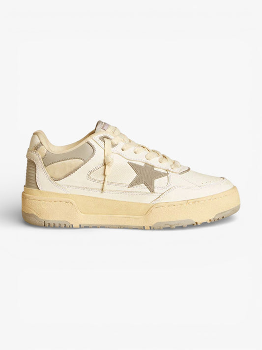 Golden Goose Forty2 Grey Star and White Leather Heel Tab Sneakers