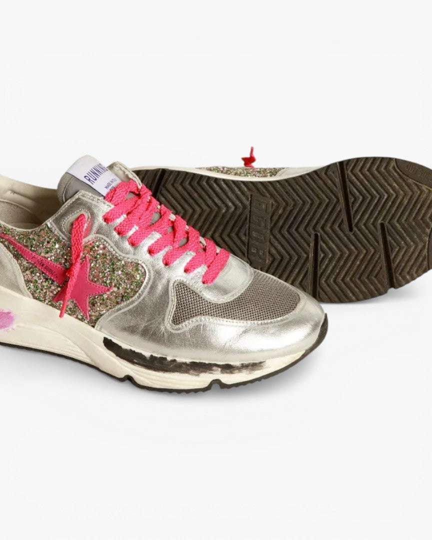 Golden Goose Running Sole Sneakers Metallic Leather Glitter