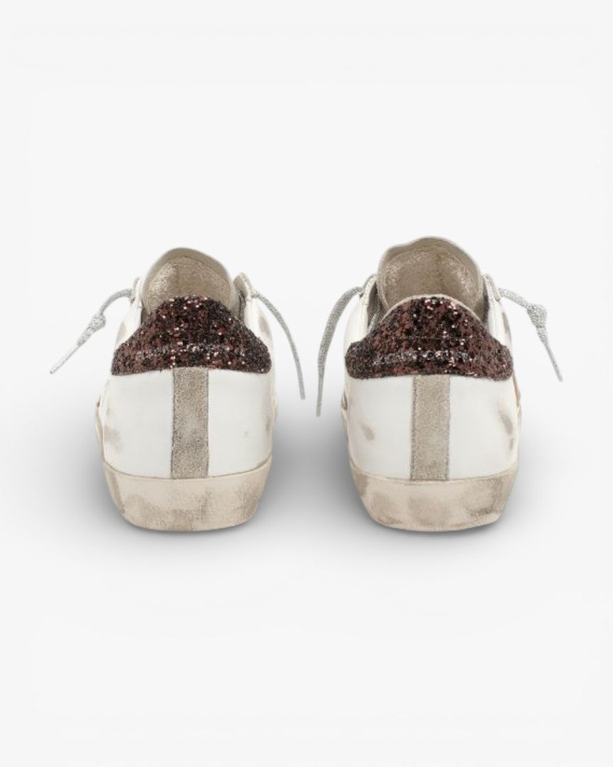 Golden Goose Super-Star Sneakers with Brown Glitter Heel Tab