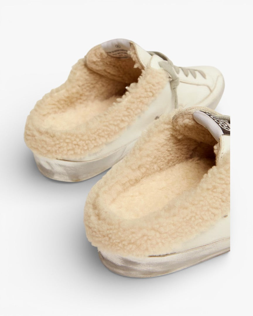 Golden Goose Super-Star Sabots White Leather Shearling Lining