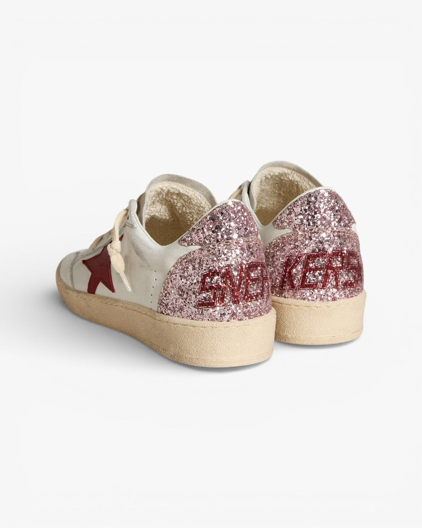 Golden Goose Ball Star White Leather Sneakers with Red Star