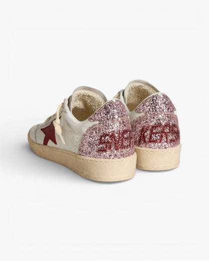 Golden Goose Ball Star White Leather Sneakers with Red Star