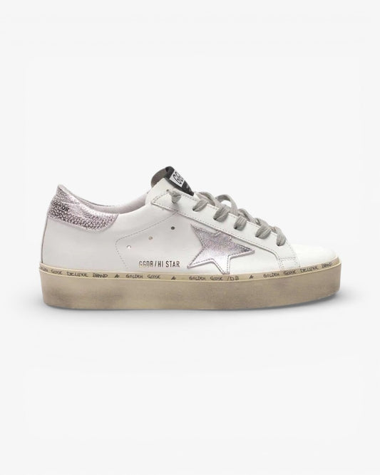 Golden Goose Hi-Star Sneakers Metallic Silver Star Heel Tab