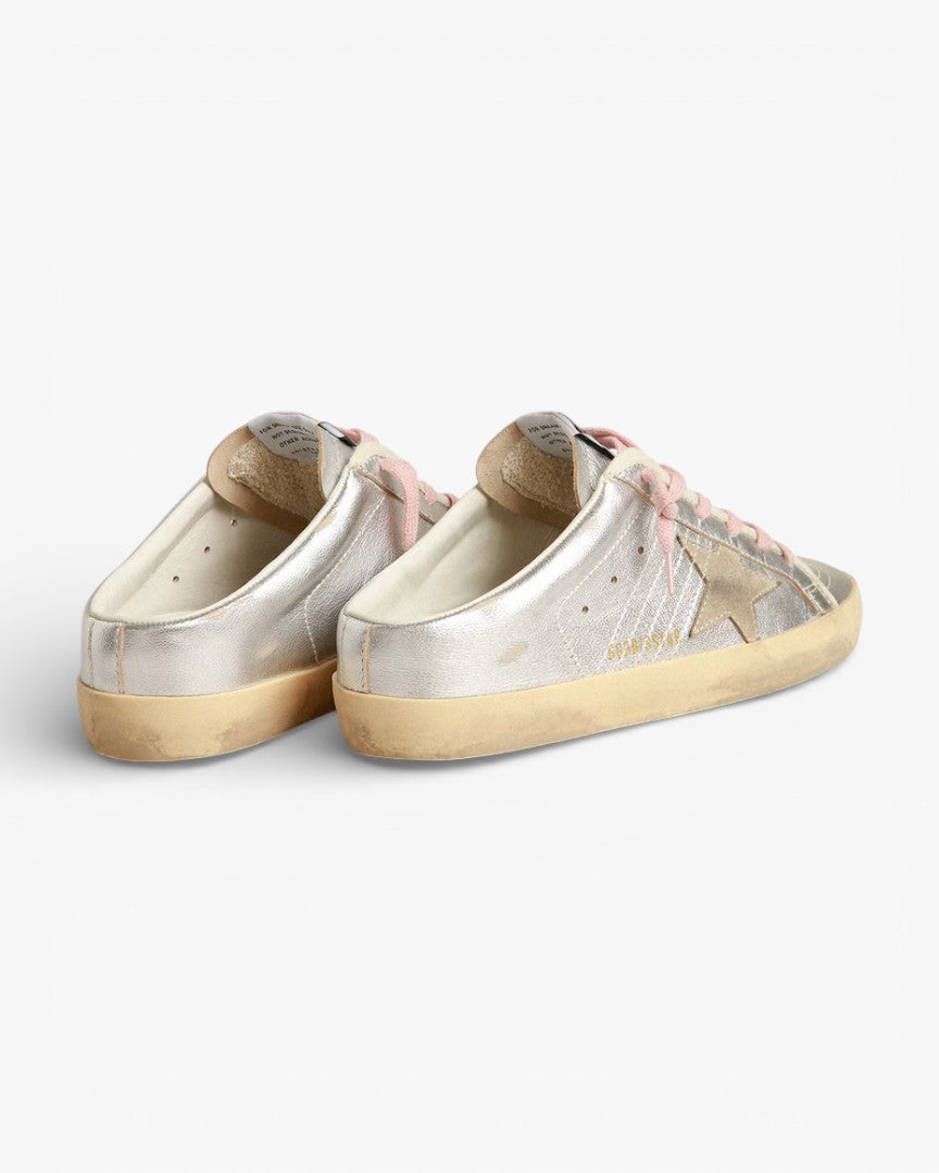 Golden Goose Super-Star Sabots Silver Metallic Leather Suede Star