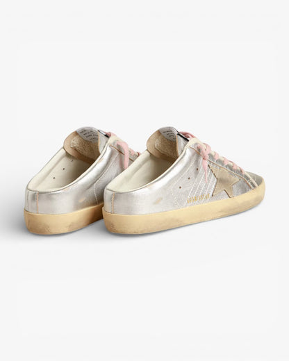 Golden Goose Super-Star Sabots Silver Metallic Leather Suede Star